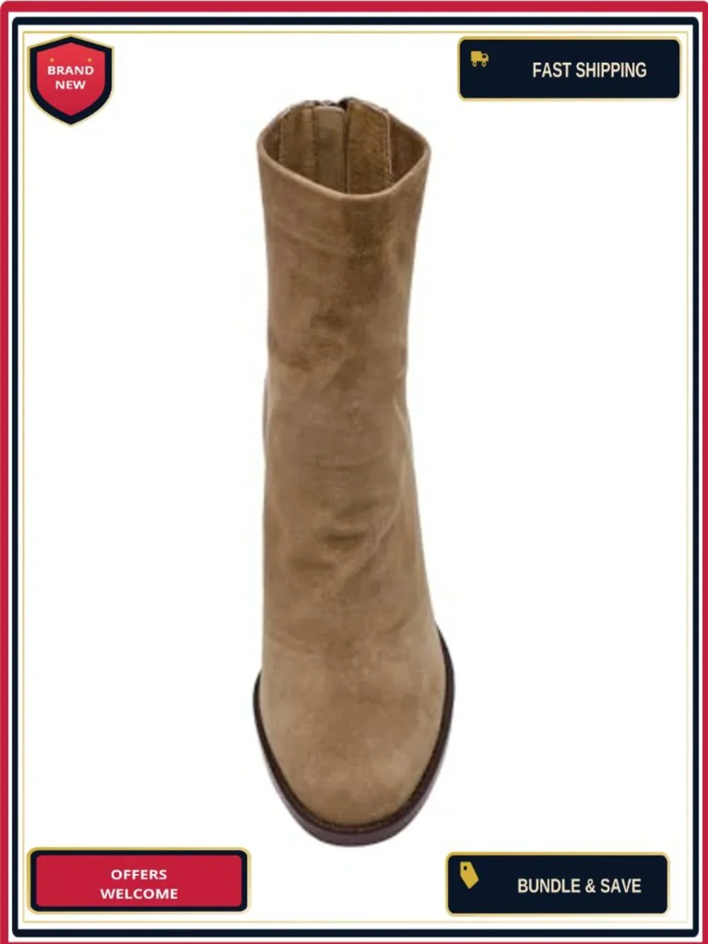 Suede Ankle Bootie Block Heel Zip Closure
